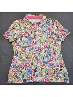 Talbots Small Womens Collared Short Sleeve Multicolor Floral Polo Shirt